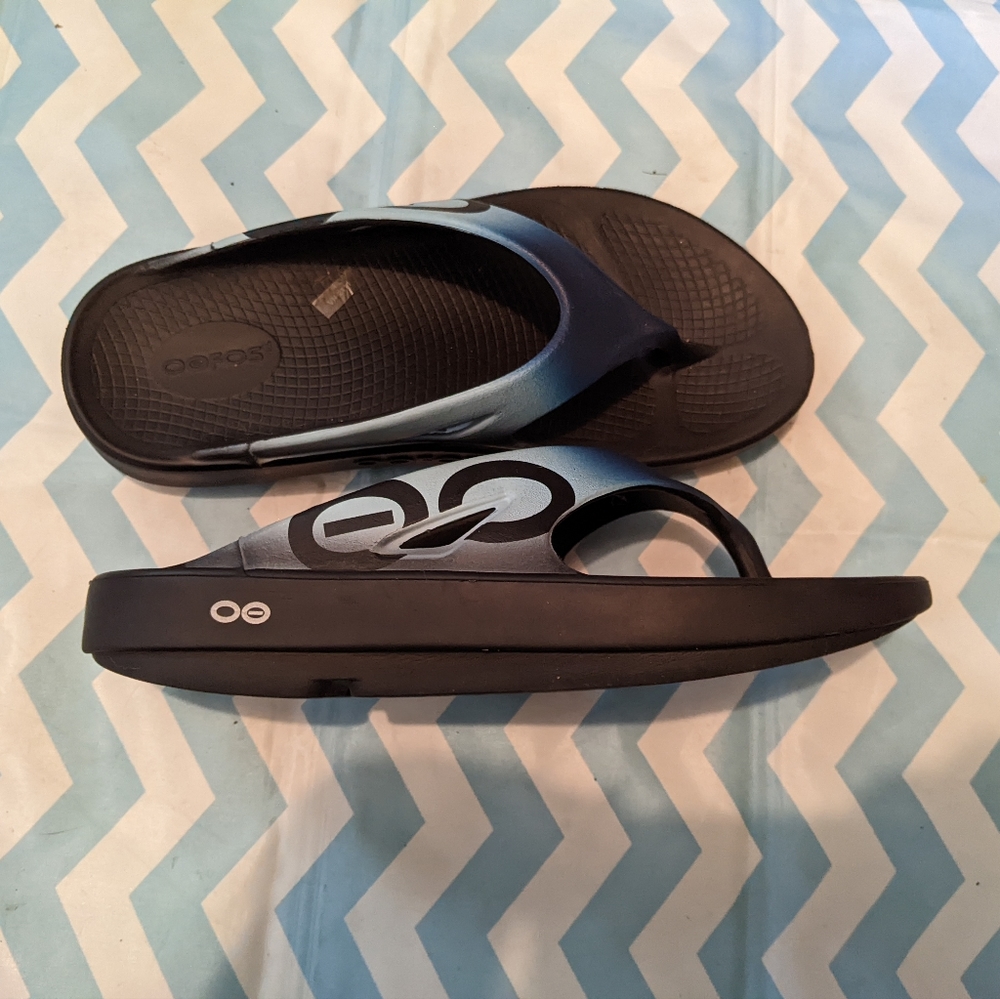 Oofos sandals M8-W10 blue and black